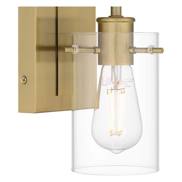 Regan 4.5 in. 1-Light Brushed Gold Vanity Light with Clear Glass Shade