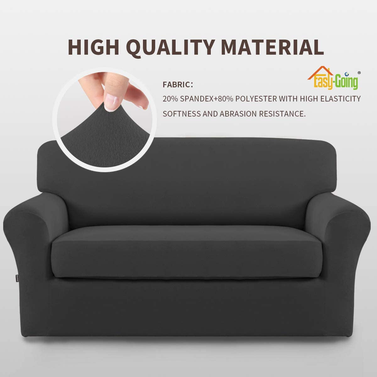 Easy-Going 2 Pieces Microfiber Stretch Sofa Slipcover Spandex Soft Sofa Couch Cover, Loveseat, Dark Gray