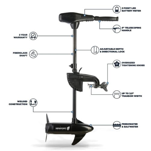 Newport NV-Series 55lb Thrust Saltwater Transom Mounted Trolling Electric Mot...