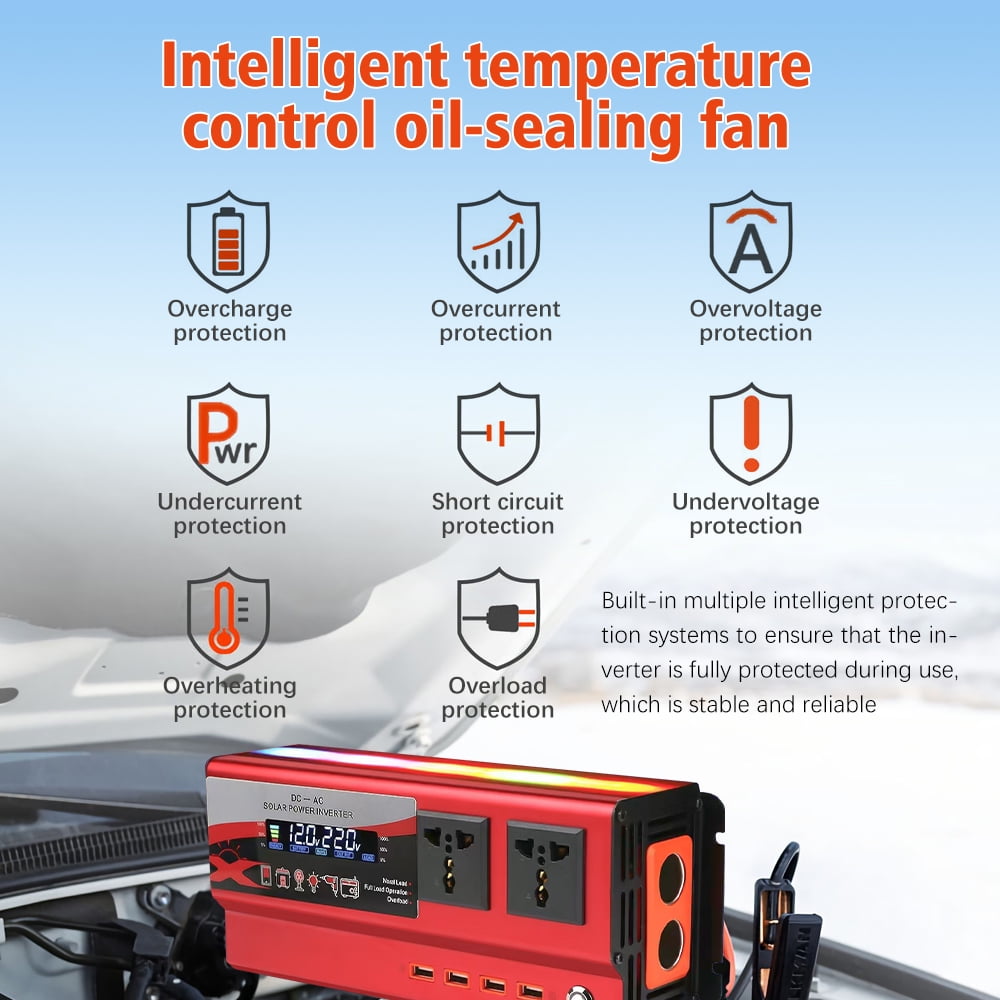 DFITO 3000W Vehicle Car Power Inverter DC 12V to AC 110V Converter LCD Display 4 USB