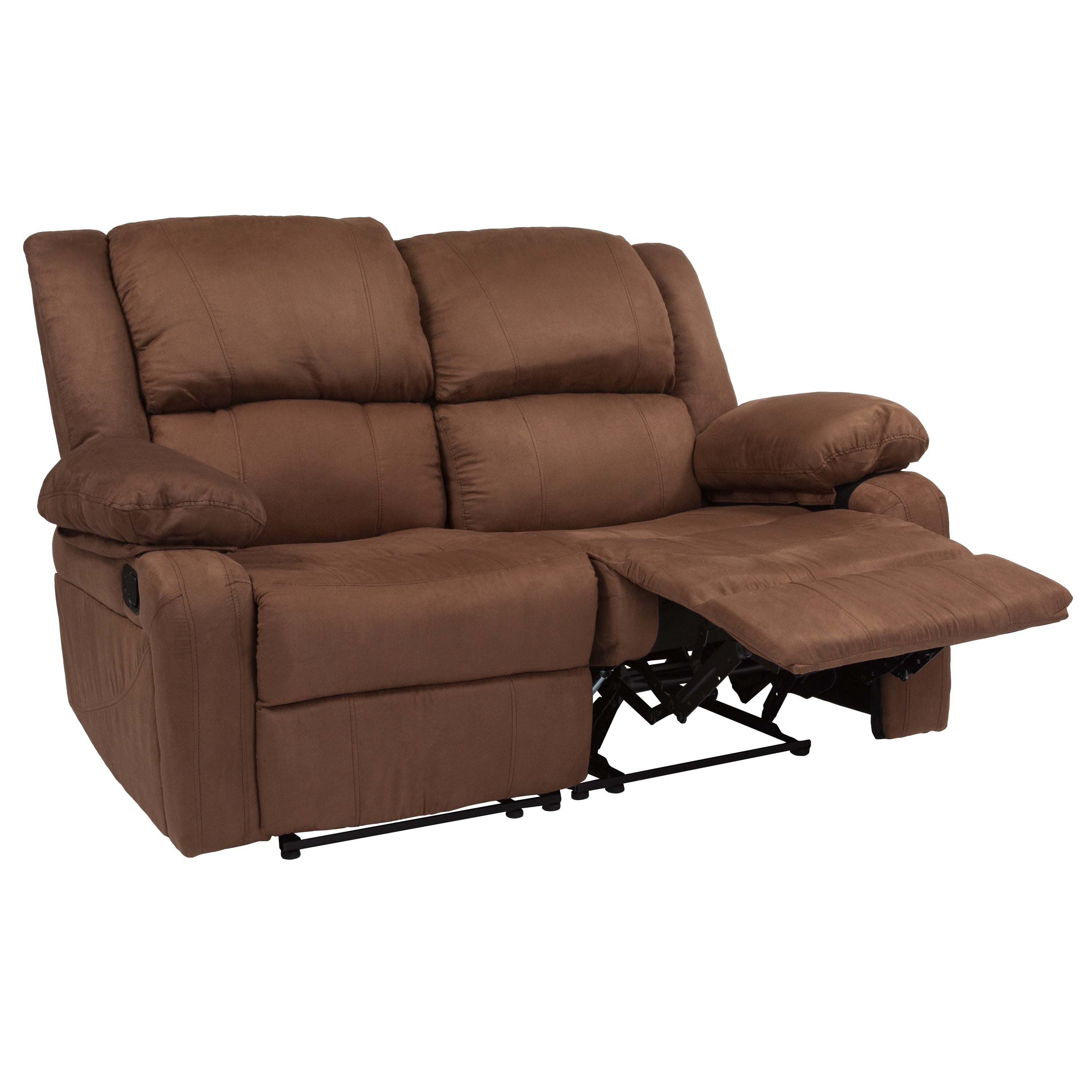 Emma + Oliver Chocolate Brown Microfiber Loveseat with Two Built-In Recliners