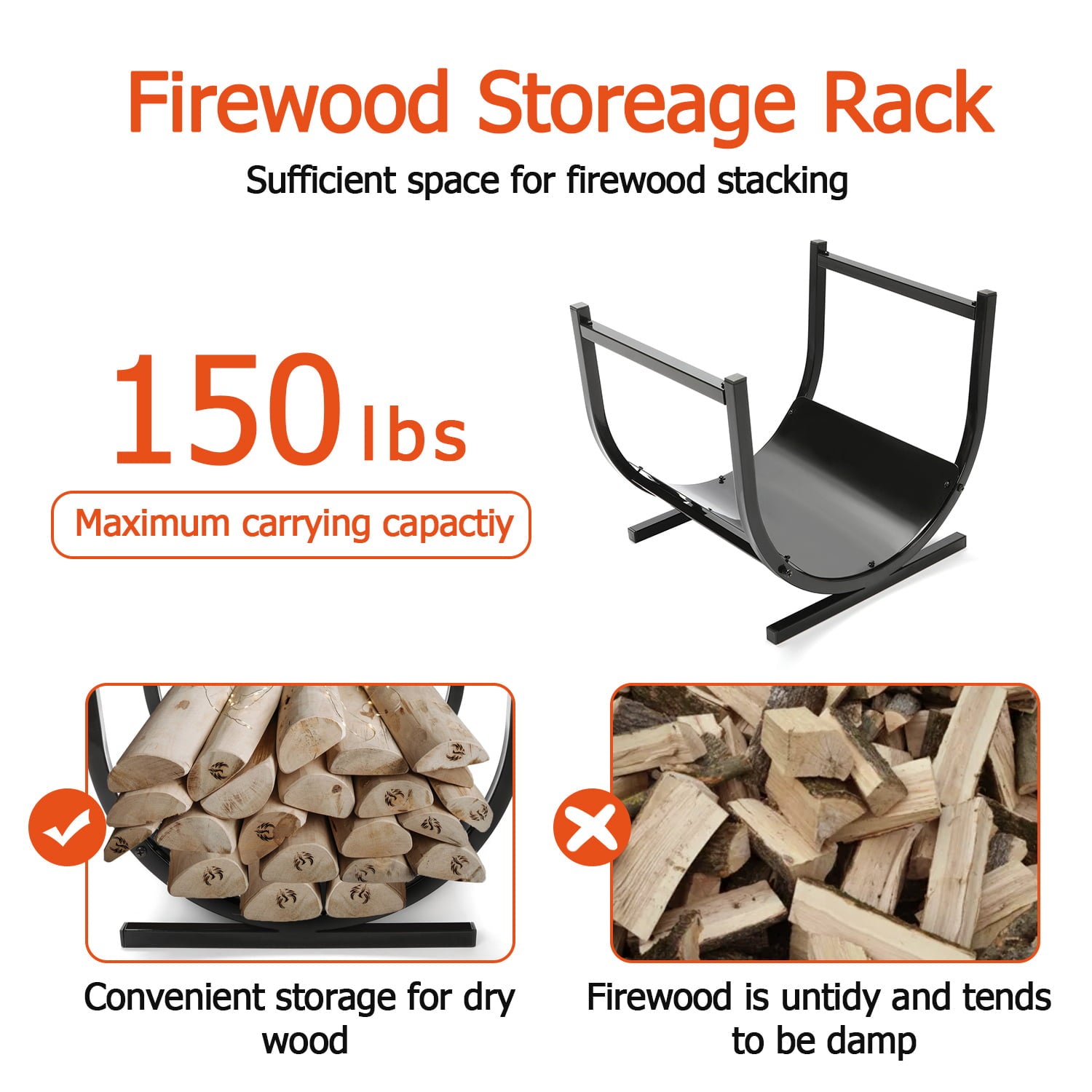 Kojem Kojem Firewood Racks U Shaped Firewood Holder Indoor/Outdoor Wood Storage Bracket