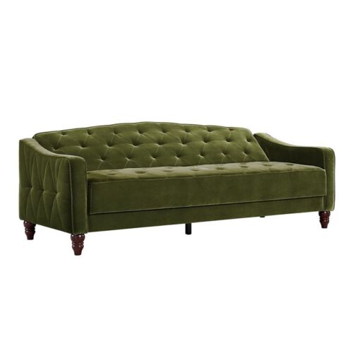 Novogratz Vintage Tufted Sofa Sleeper II- Green Velvet