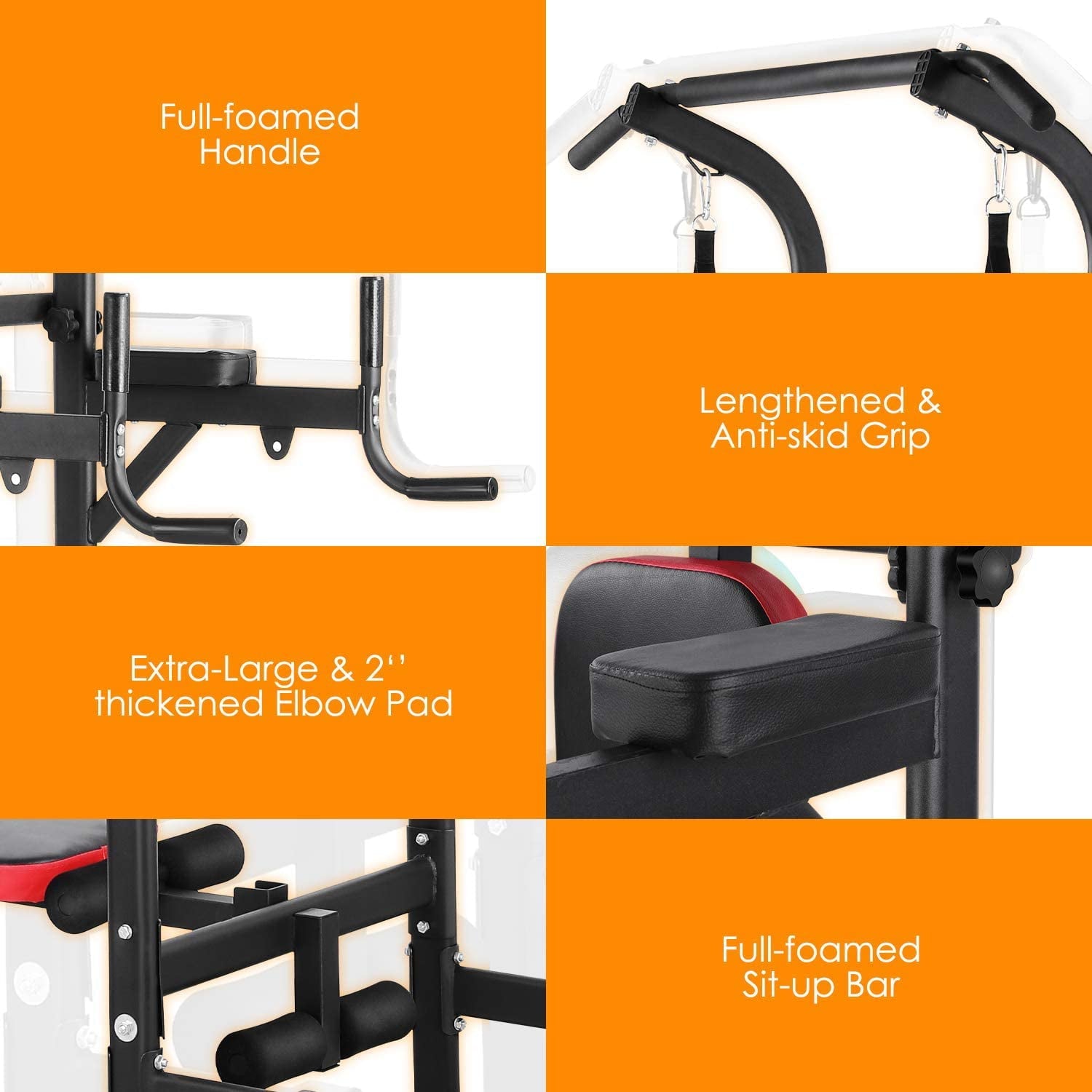 GARTIO Heavy Duty Power Tower Pull Up Bar Dip Station W/ Sit up Bench Home Gym Strength Training Adjustable Height - 400 lbs