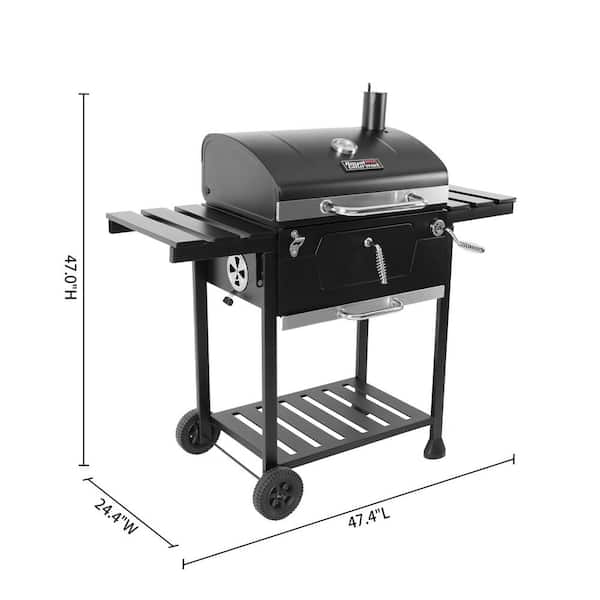 Charcoal Grill with 2 Side Table in Black Plus a Cover