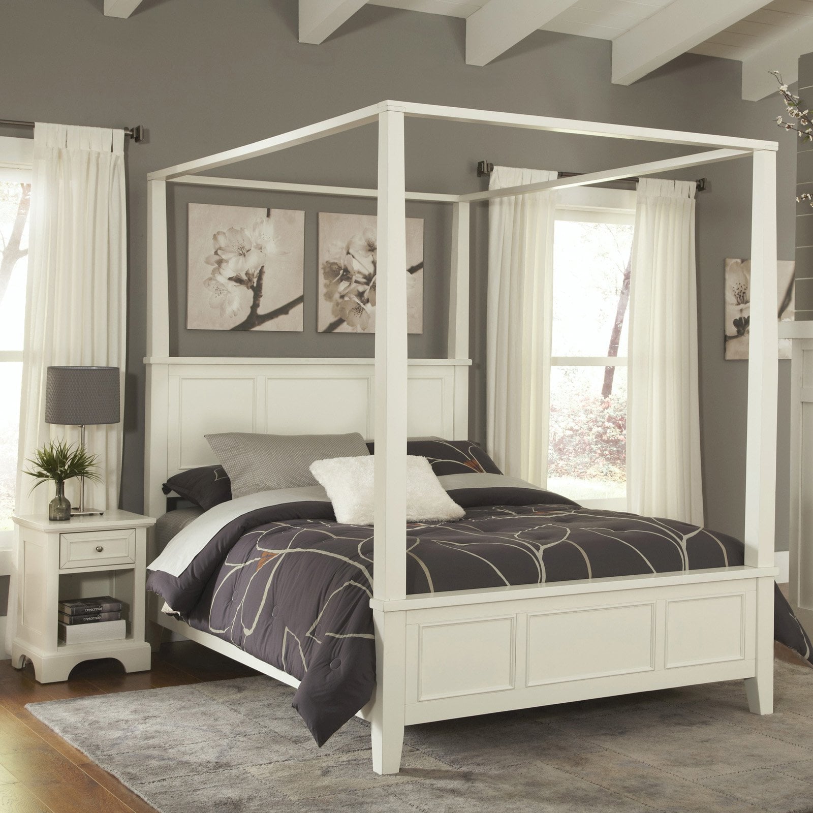 Homestyles Naples White Queen Canopy Bed