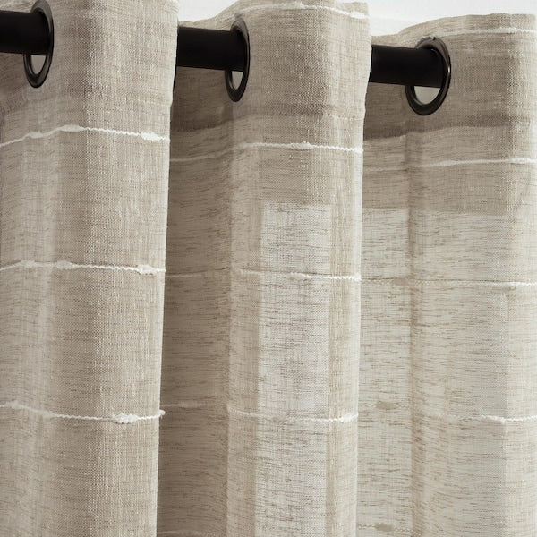 Farmhouse 38 in. W x 95 in. L Textured Grommet Sheer Window Panels Curtain Neutral Set