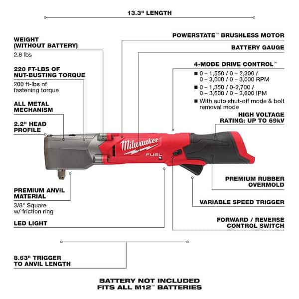 M12 FUEL 12V Lithium-Ion Brushless Cordless 3/8 in. and 1/2 in. Right Angle Impact Wrenches Set (2-Tool)