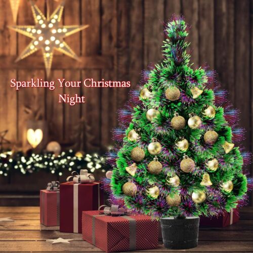 22'' Pre-Lit Mini Artificial Christmas Tree Fiber Optic, Tabletop Christmas Tree