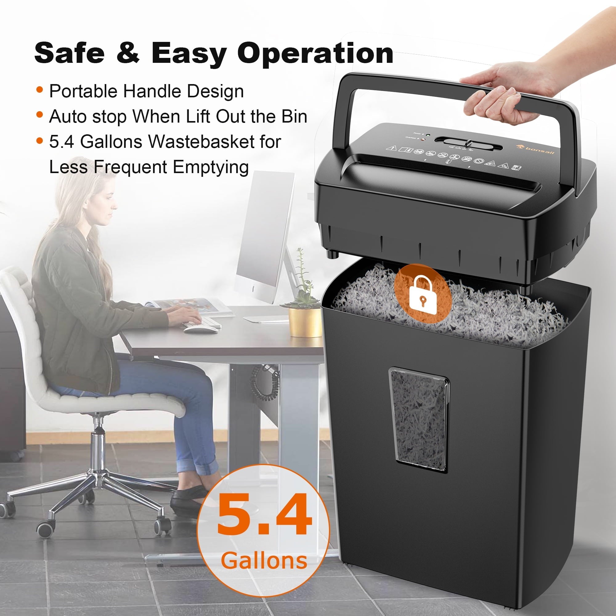 Bonsaii 12 Sheet Cross Cut Paper Shredder with 5.4 Gallons Wastebasket Home Office Use