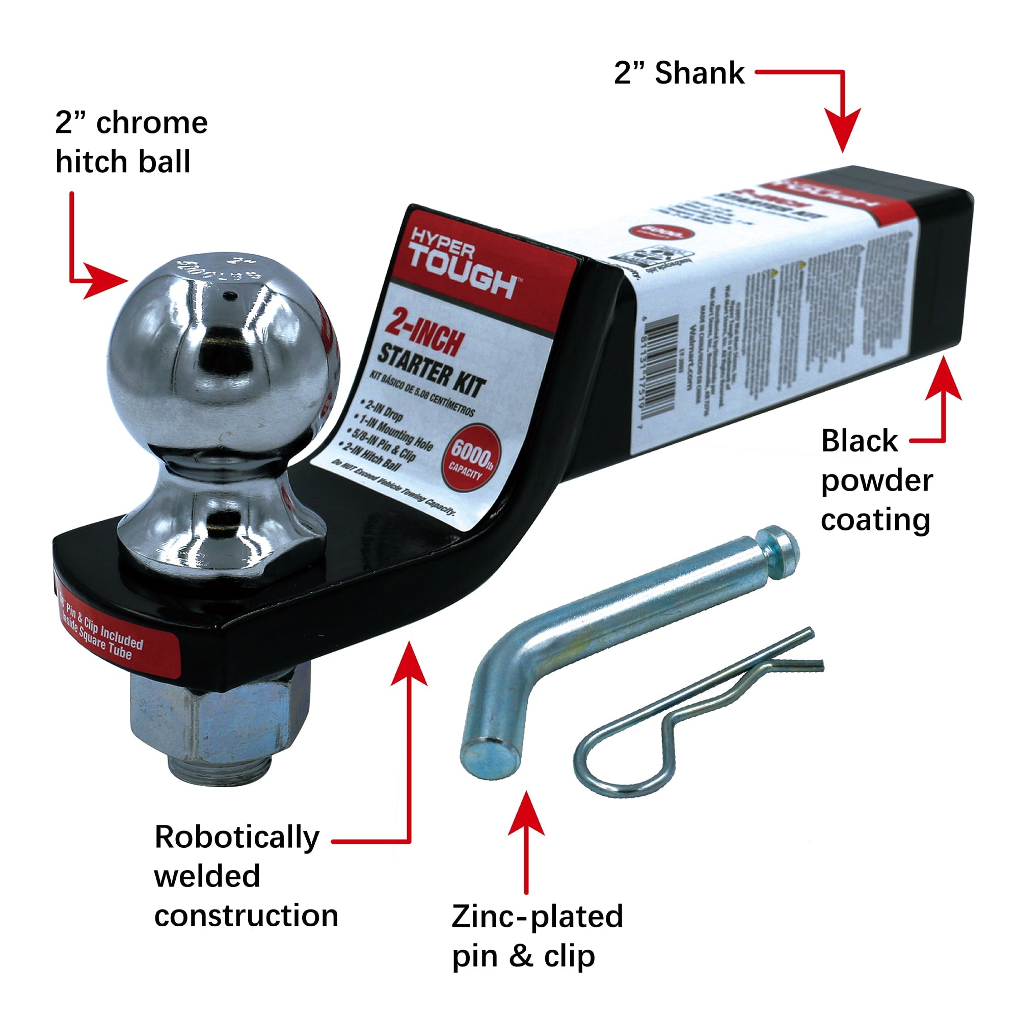 Hyper Tough Automotive Ball Mount Starter Kit, 2” Drop, Class III, 2”  Hitch Ball
