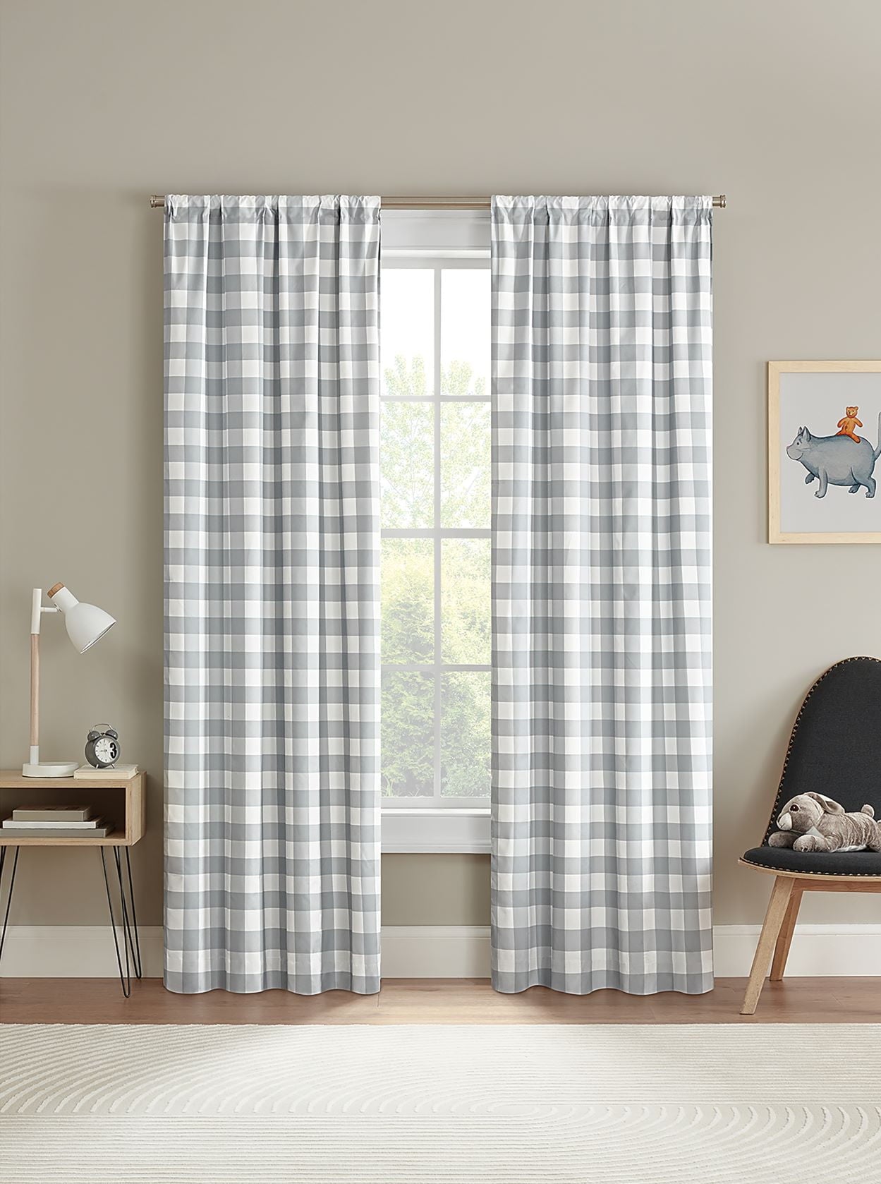 Your Zone Gingham Grey Plaid Blackout Panel Pair, 37