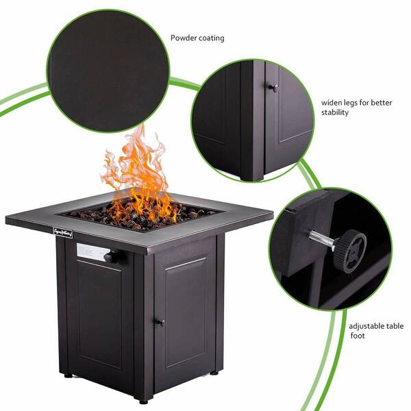 28 in. 50000 BTU Metal Propane Fire Pit Table (Black)