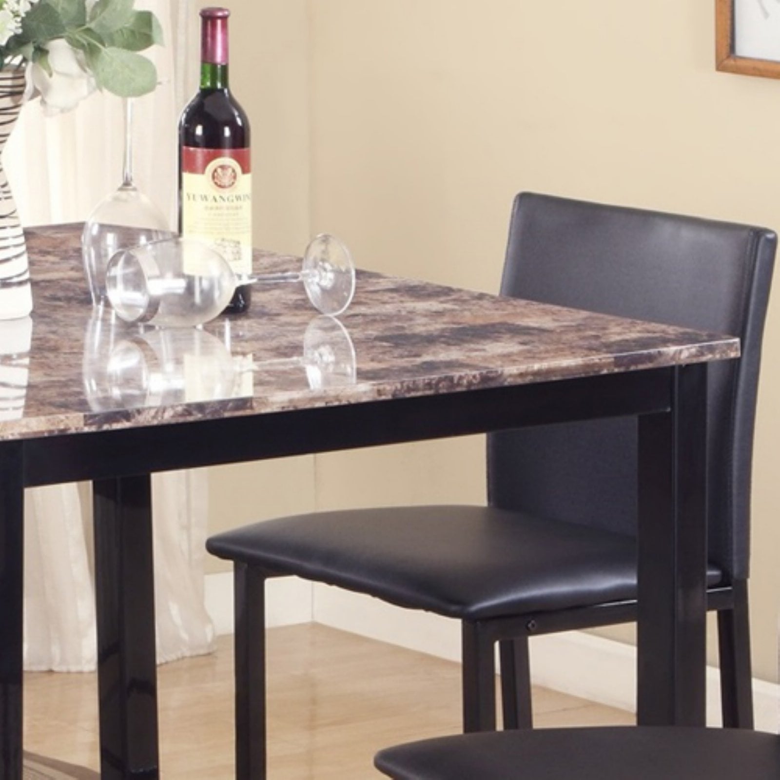 Roundhill Citico Metal Counter Height Dining Table with Laminated Faux Marble Top, Black