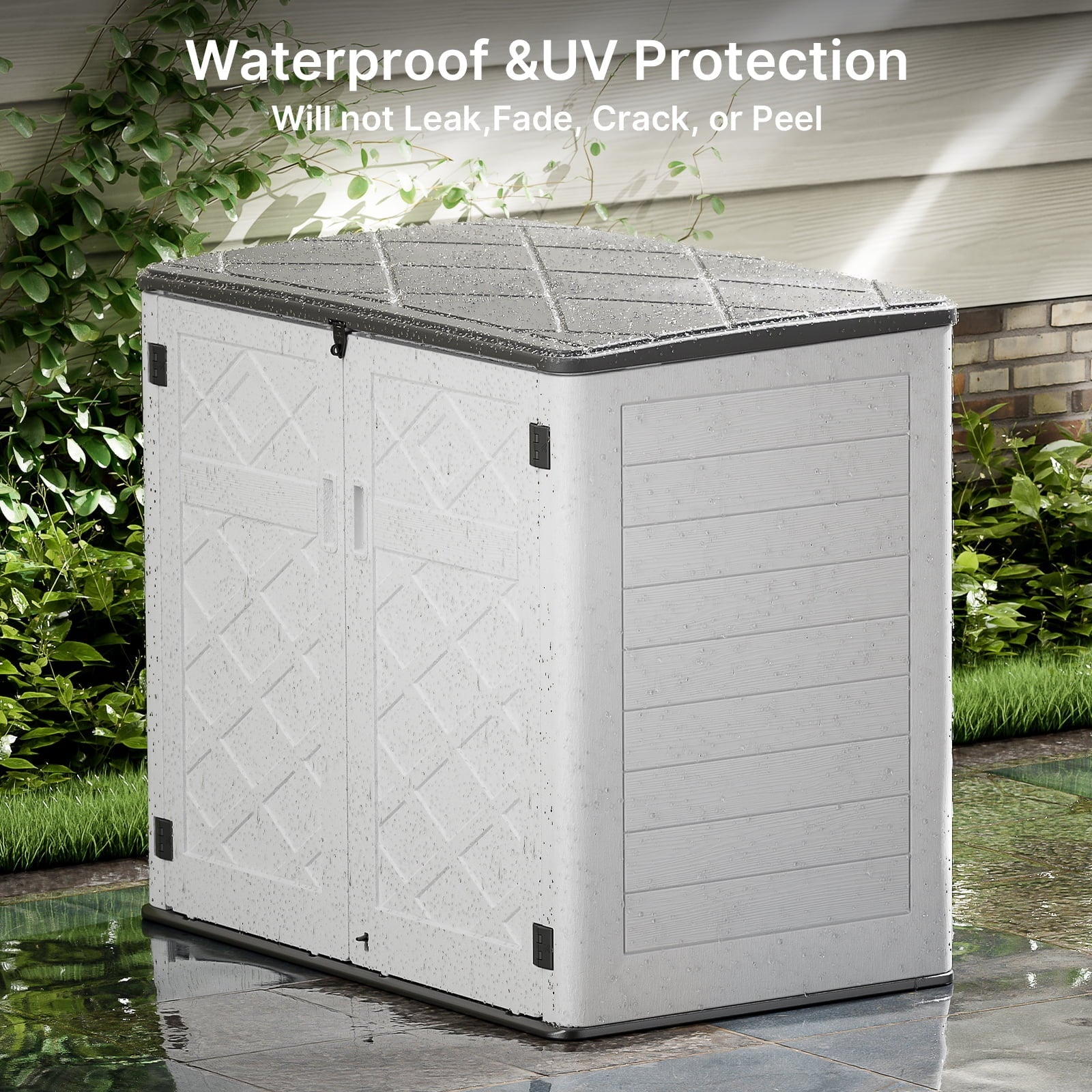 Lofka Outdoor Storage Shed, 49.7 Cu.ft  Large Capacity Storage Shed and Cabinet with Floor for Storing Bike, Garbage Cans and Garden Tools, White