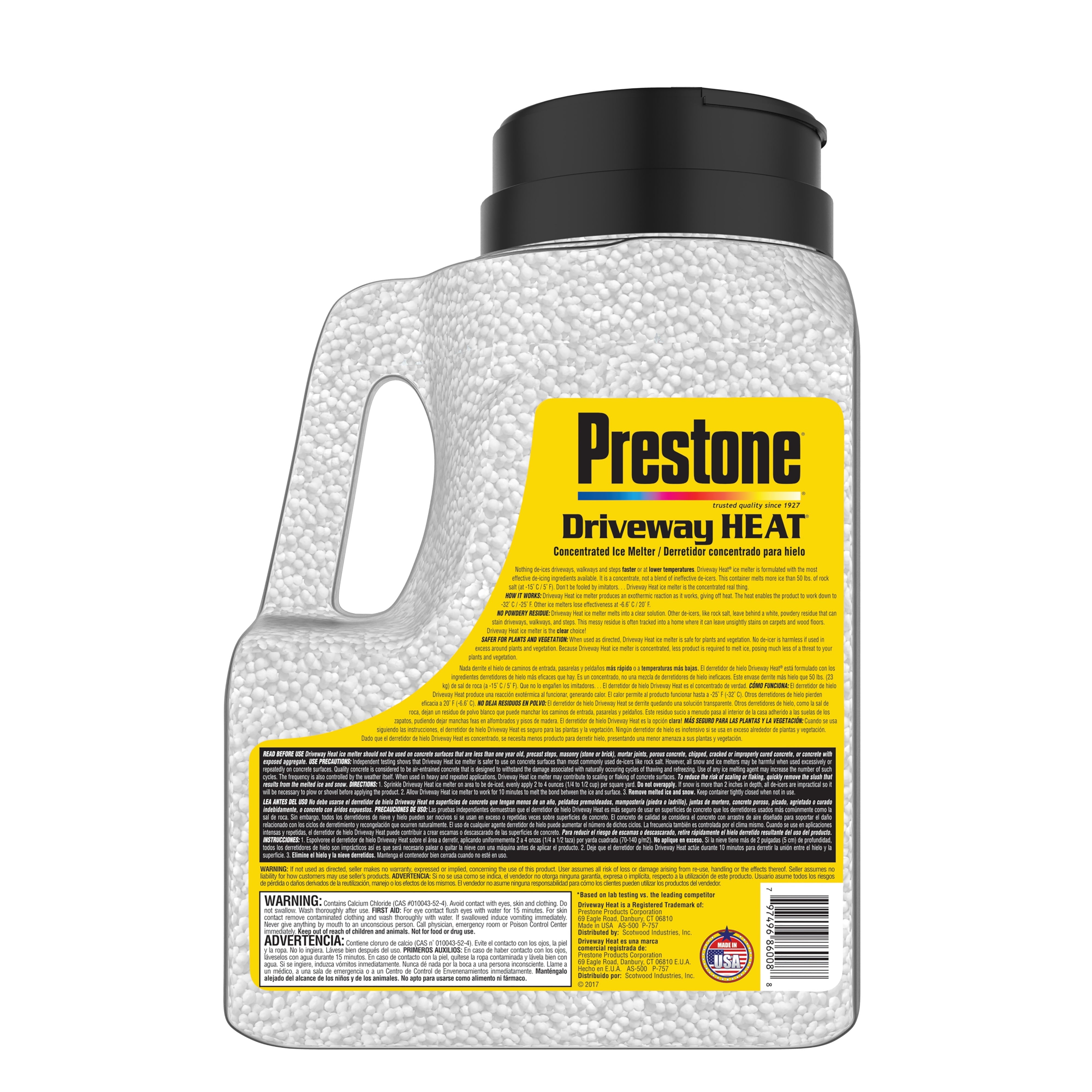 Prestone 9.5 lb Driveway Heat Calcium Chloride Pellets Ice Melt Jug