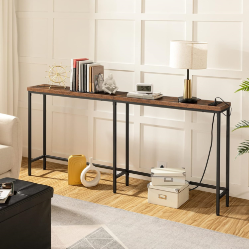 HOOBRO 70.9 Inches Console Table with 2 Power Outlets and 2 USB Ports, Extra Lon