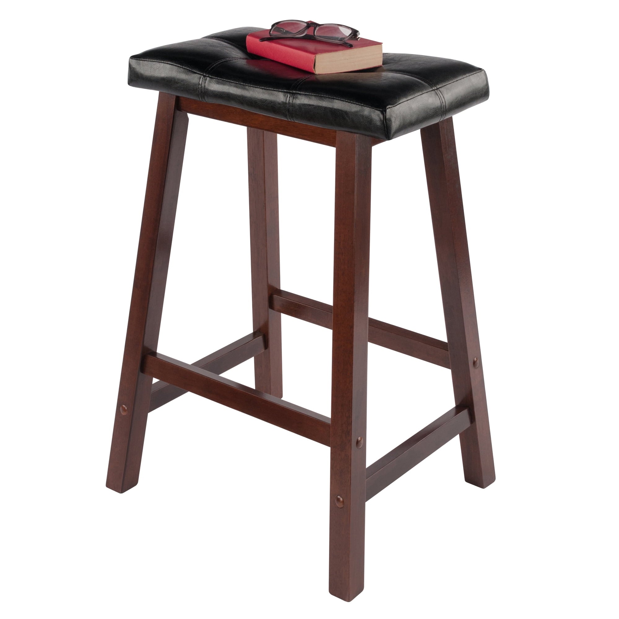 Winsome Wood Mona Cushion Saddle Seat Counter Stool, Black & Walnut