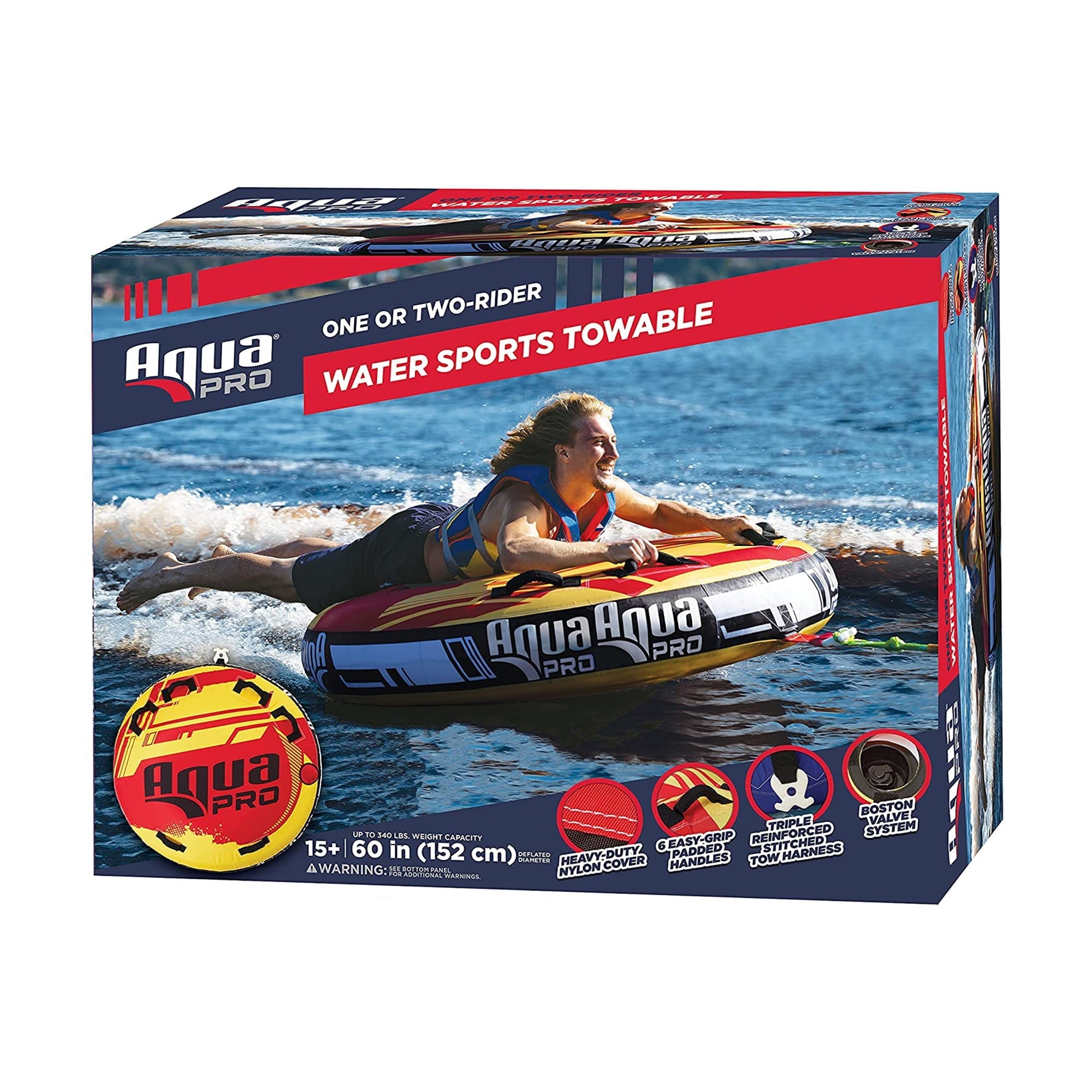 AquaPro Heavy Duty Inflatable Deck Style Raft, Yellow and Red (2 Pack)