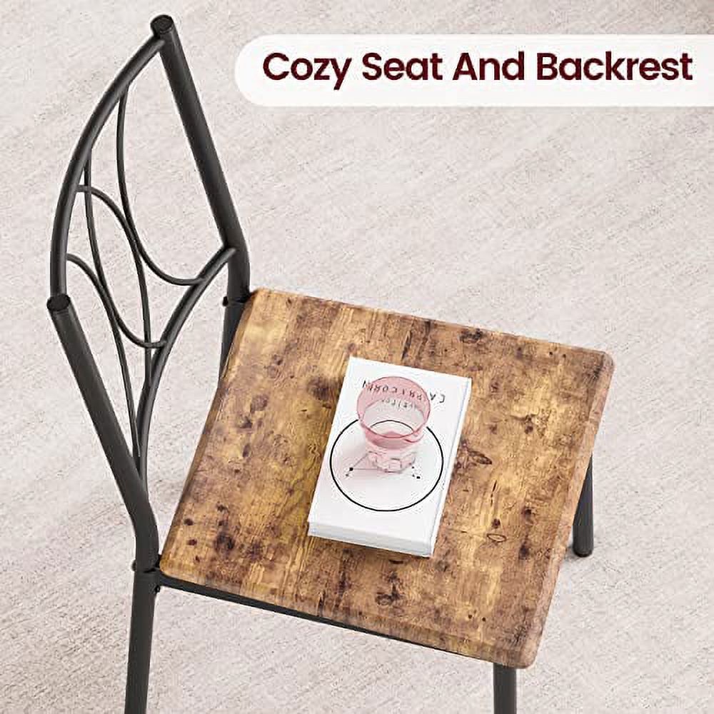 3 Piece Kitchen Table Set, Dining Table and Chairs for 2, Metal and Wood Square Dining Room Table Set with 2 Upholstered Chairs, Kitchen Table Set for Small Space, Apartment, Rustic Brown