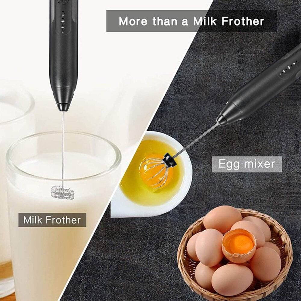 Mighty Rock Electric Milk Frother Handheld Milk Foamer with USB Rechargeable Coffee Frother 3 Speeds Milk Whisk 2 in 1 Egg Beater Perfect for Coffee, Latte, Cappuccino, Silver