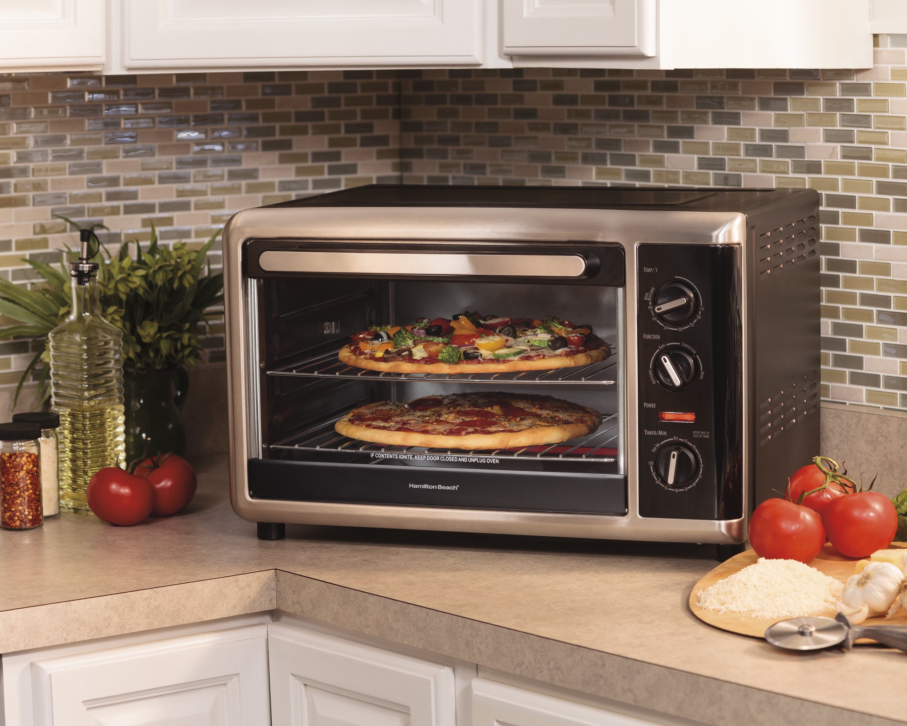 Hamilton Beach Countertop Oven with Convection and Rotisserie, Baking, Broil, Extra Large Capacity, Silver, 31105
