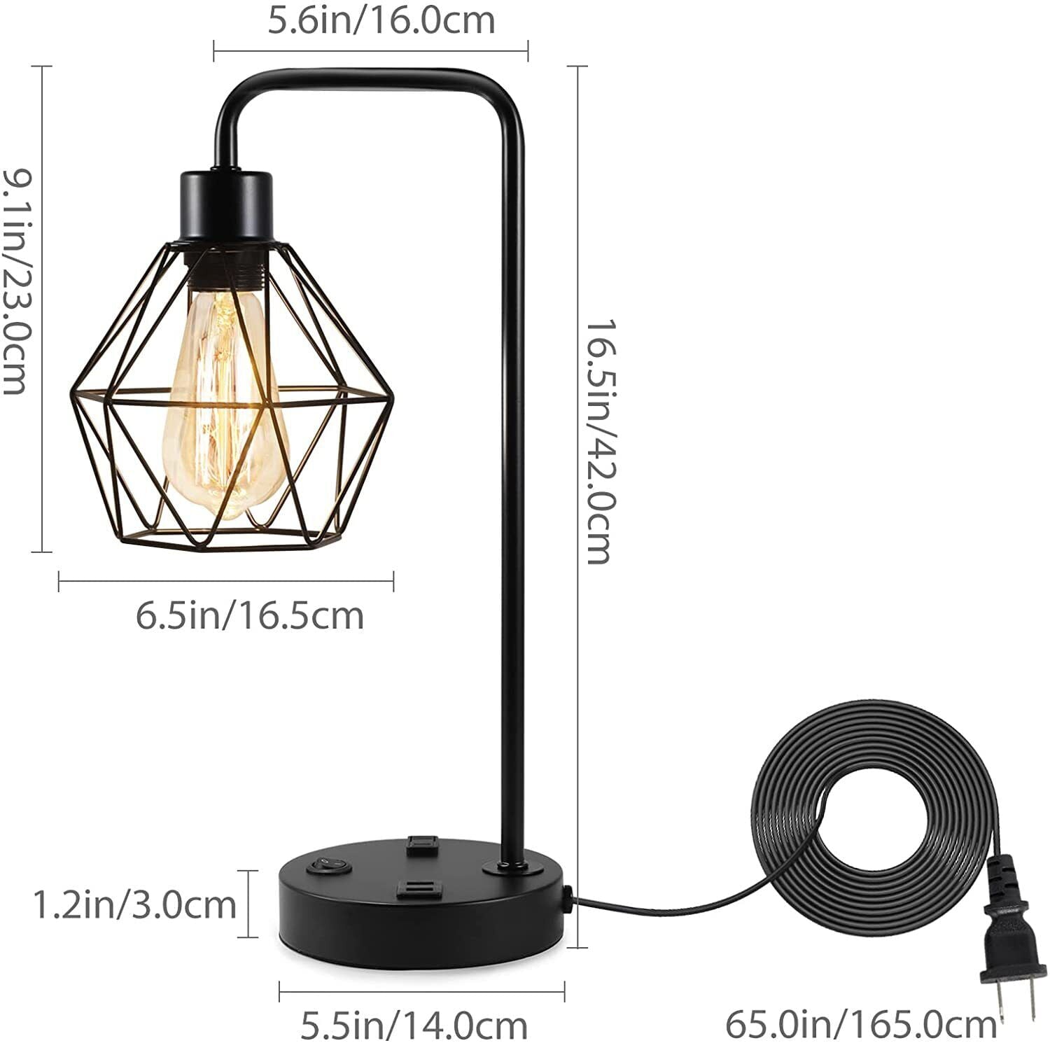 Set of 2 Modern Nightstand Lamps Bedside Table Lamps with 2 USB Charging Ports