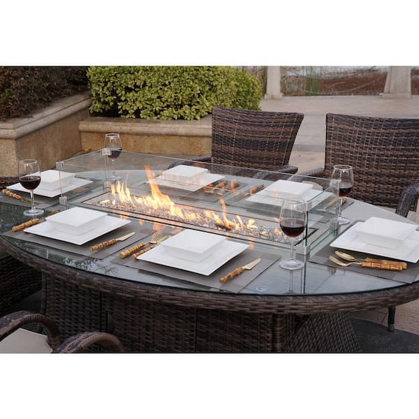 Turnbury 47 in. x 71 in. Propane Oval Wicker Gas Fire Pit Table with Tempered Glass Surround