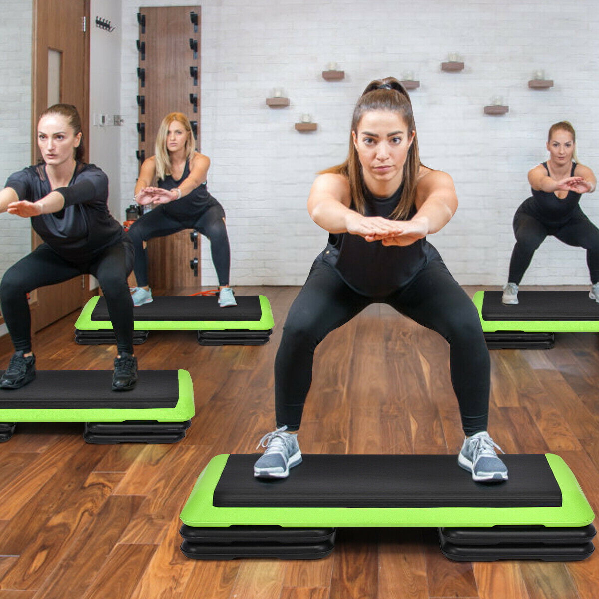 Costway Fitness Aerobic Step 43'' Cardio Adjust 4'' - 6'' - 8'' Exercise Stepper w/Risers Green