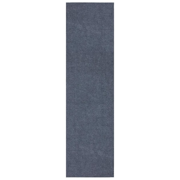Ribbed Waterproof Non-Slip Rubber Back Solid Runner Rug 2 ft. W x 1 2 ft. L Gray Polyester Garage Flooring