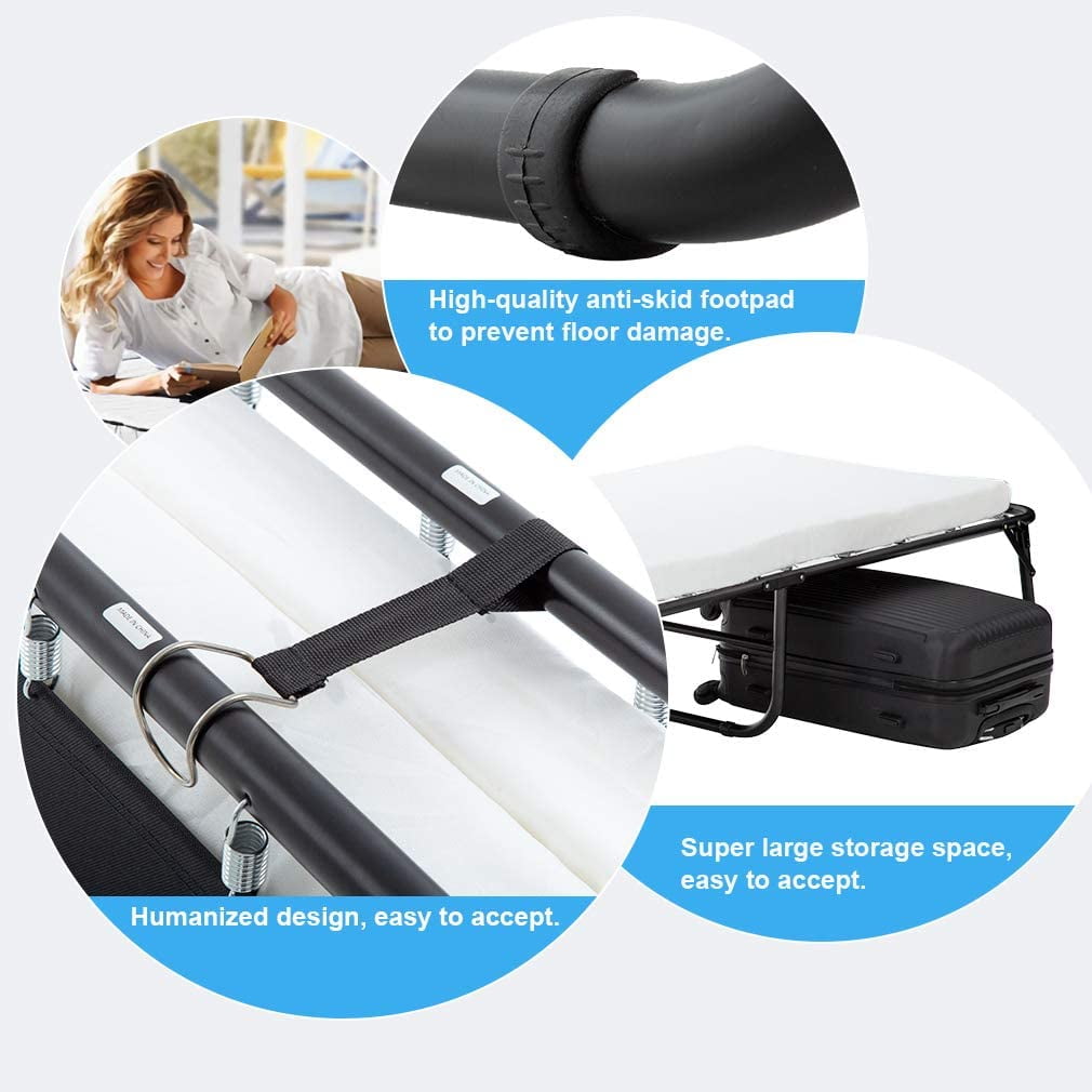 Guest Folding Bed Camping Cot Portable Beds Folding Bed Frame with 3.9 Inch Comfort Foam Mattress Strong Sturdy Frame Heavy Duty L77W31H12 Inches for Spare Bedroom & Office，White