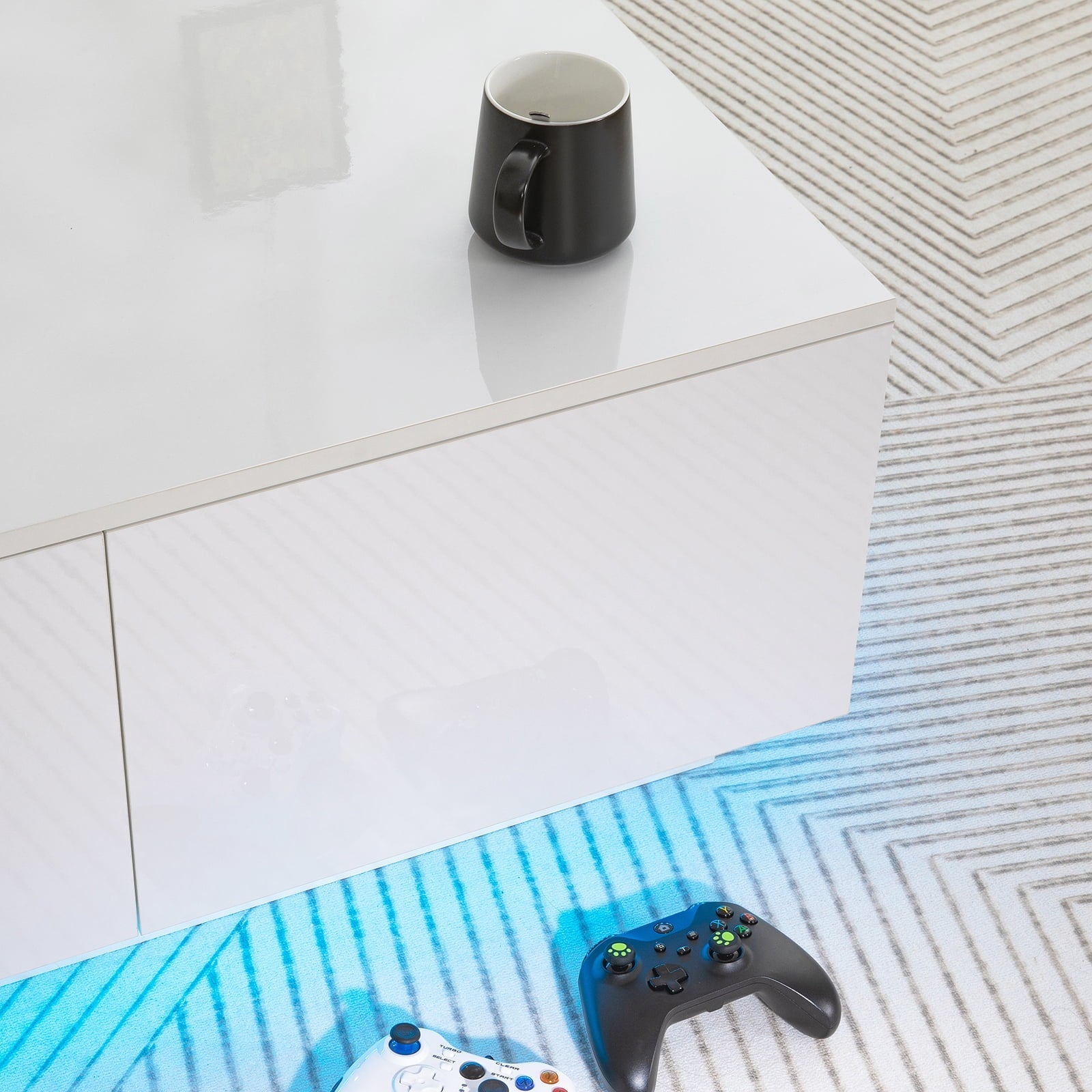 Hommpa Rectangular Coffee Table with LED Lights Tea Tables with 4 Drawers High Gloss Modern Living Room Furniture White Finish Sofa Side Table 37.4 x 23.6 x 15.4 Inches