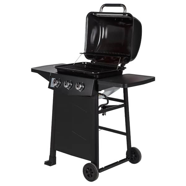 3-Burner Open Cart Propane Gas Grill in Black