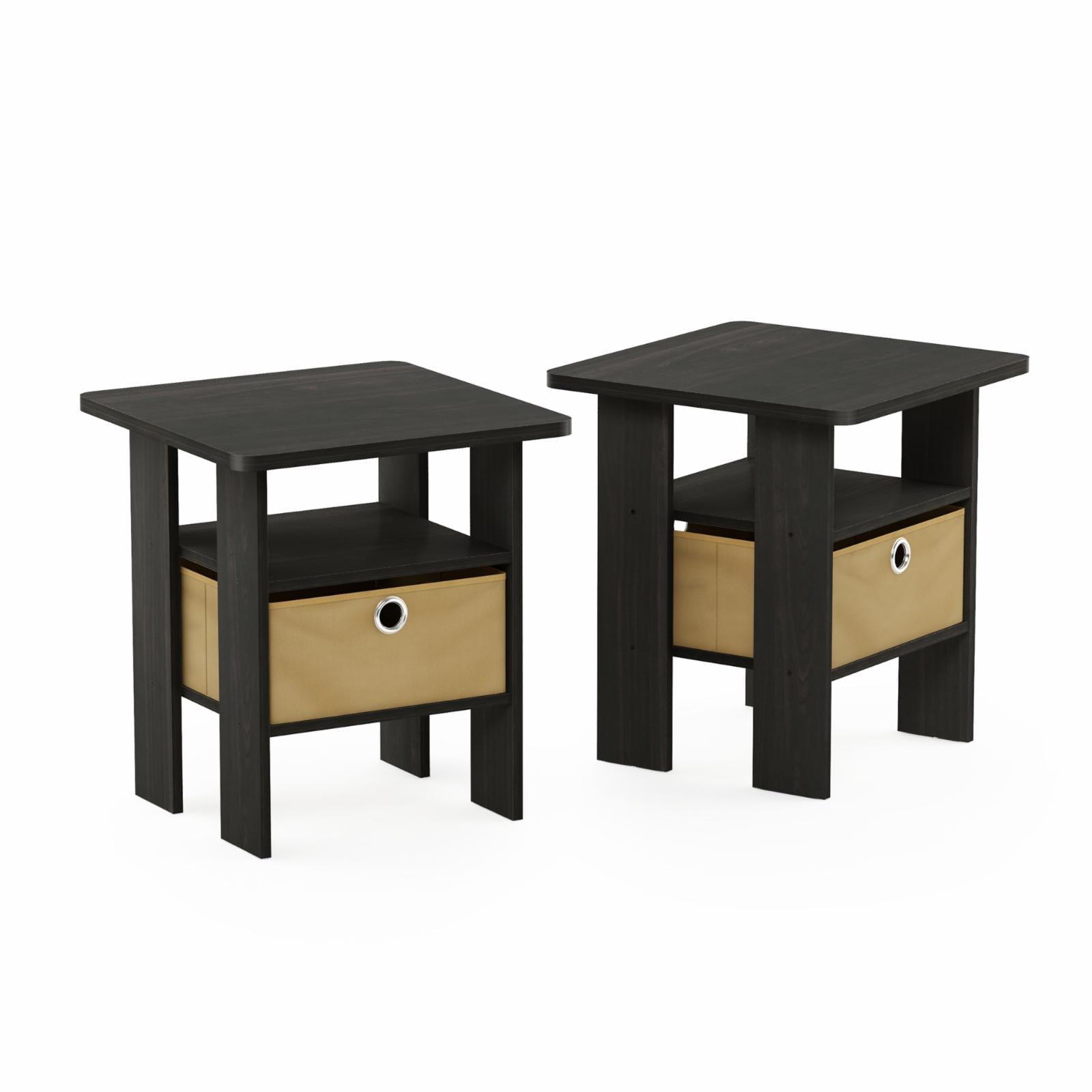 Furinno 2 Petite End Table Bedroom Night Stand - Set of Two, Gray/Black