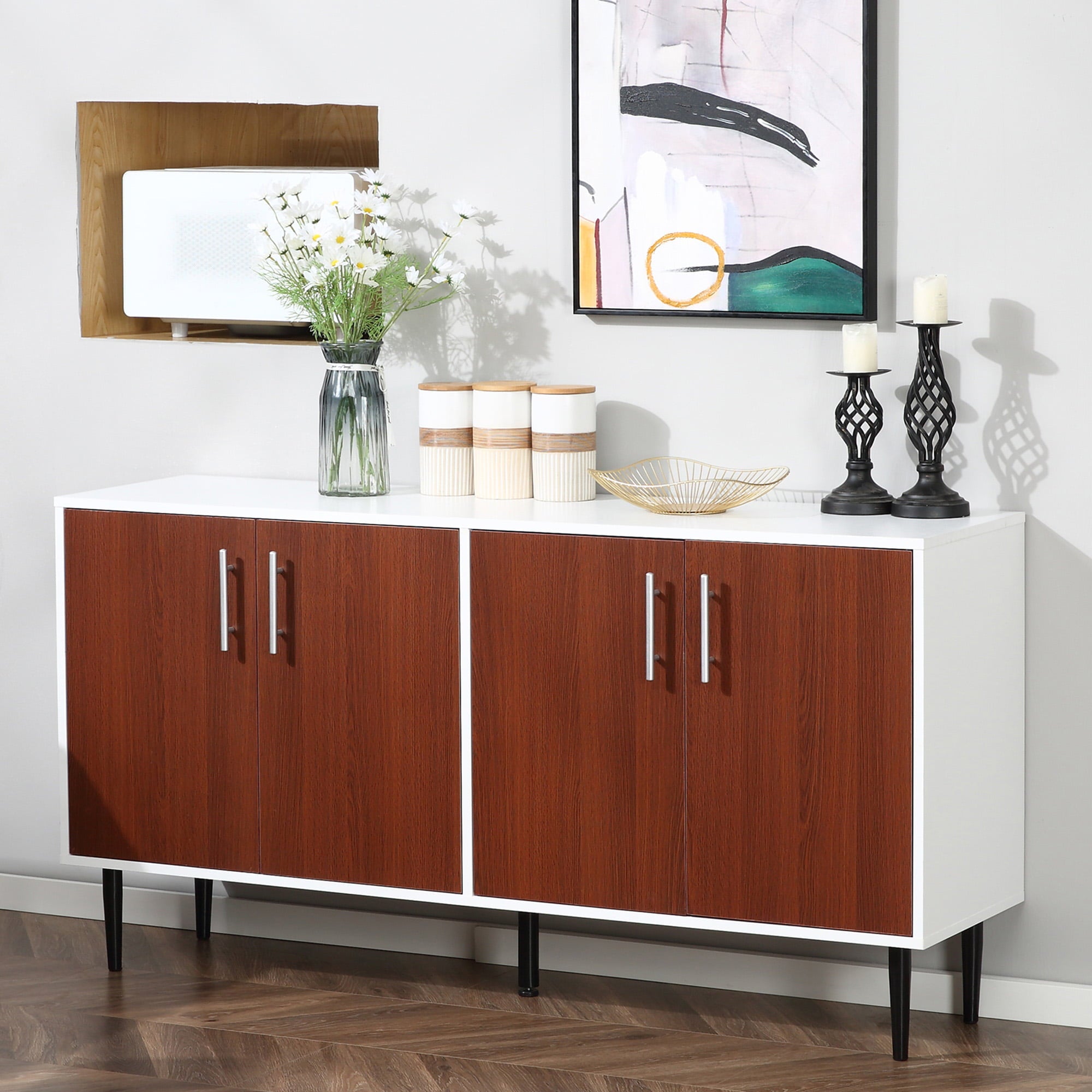 HOMCOM Modern Sideboard, Buffet Cabinet, Console Table with Adjustable Shelves, Anti-Topple Design, and Large Countertop, Brown