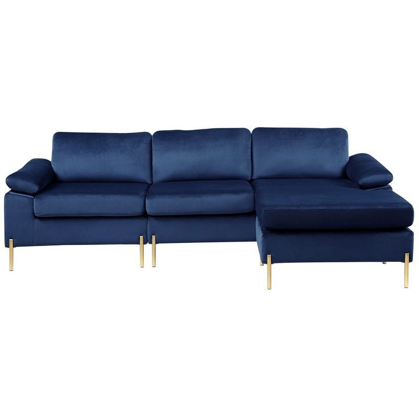 Maklaine Modern Velvet Sectional Sofa with Gold Legs in Blue
