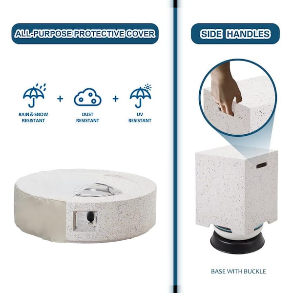 41 in. 50000 BTU Elegant White Round Composite GRFC Fire Pit Table with Glass Wind Guard and Water-Resistent Cover