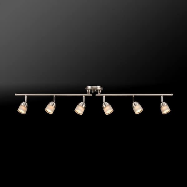 Spence 3.85 ft. 6-Light Brushed Nickel Flexible Track Lighting Kit with Frosted Glass Shades