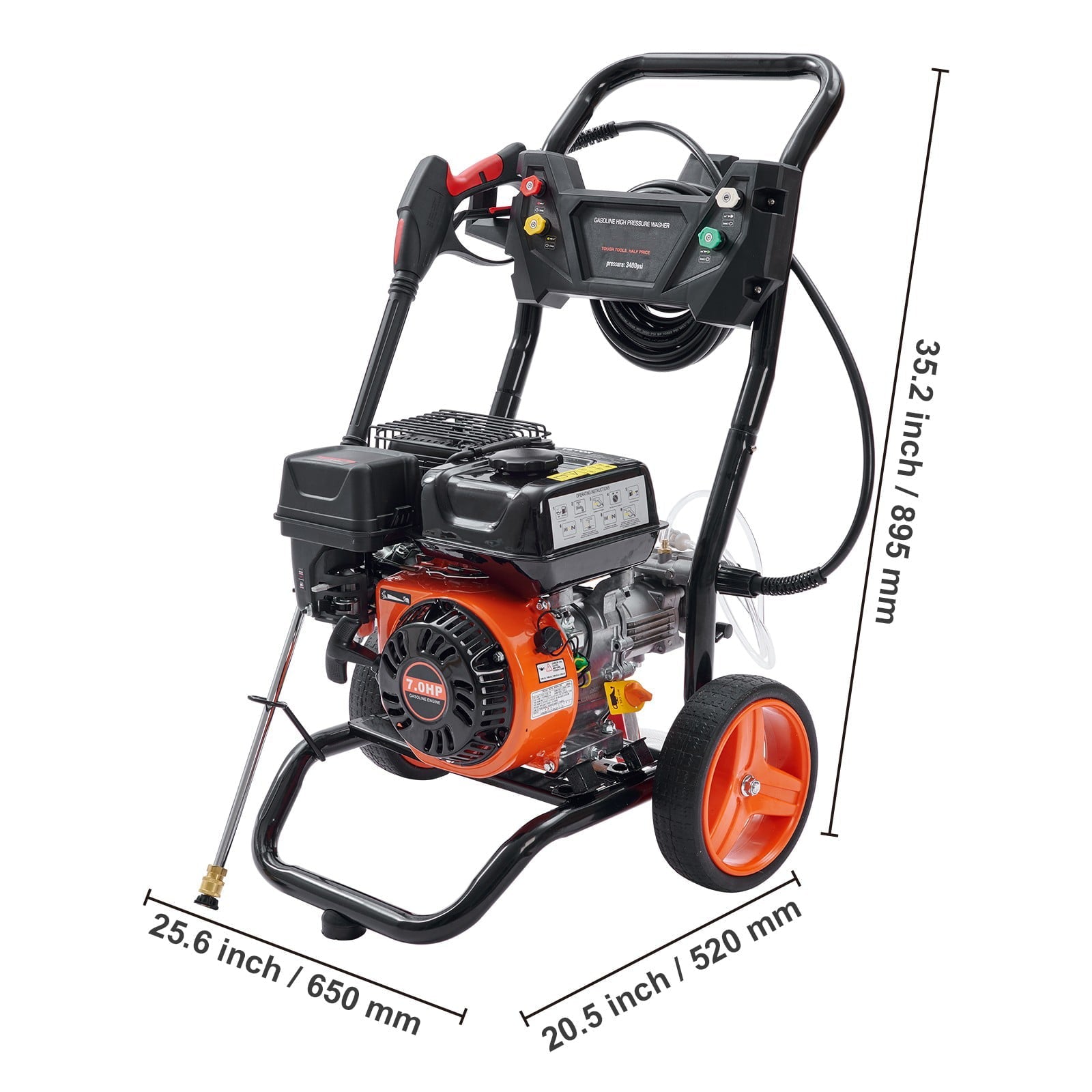 BENTISM 3400 PSI 2.6 GPM Gas Pressure Washer w/26 ft High Pressure Hose 5 Nozzles Gas Powered Washer
