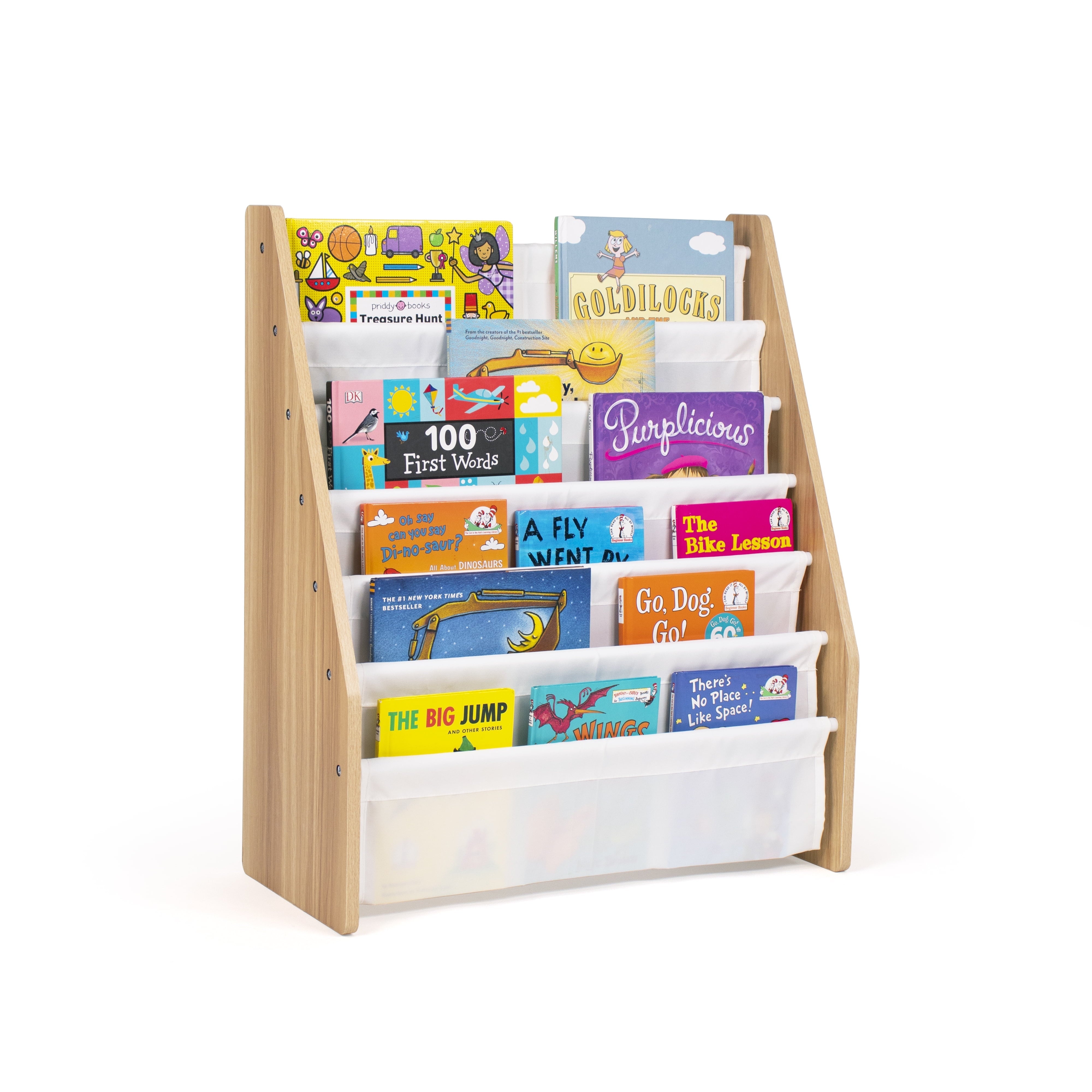 Humble Crew Journey SuperSize 6 Tier Kids Book Rack, White/Natural Wood