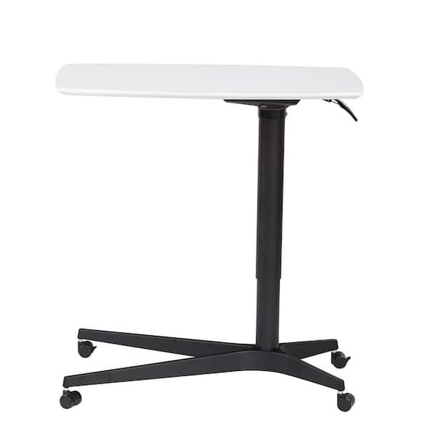 27.5 in. Rectangular White / Black Lift Table Laptop Desk with Locking Casters