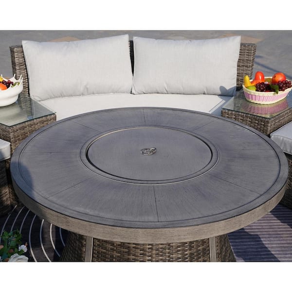 Flame Wicker Outdoor Dining Table Patio Firepit Table