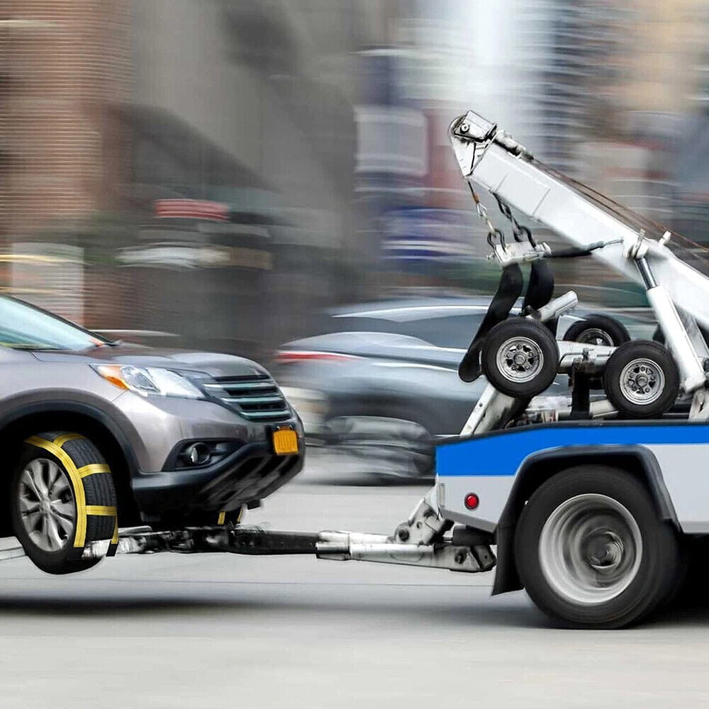 Carbole 2Pcs Car Tire Basket Straps, Adjustable Tire Tow Straps Wheel Net Tow Dolly with Flat Hook, Yellow