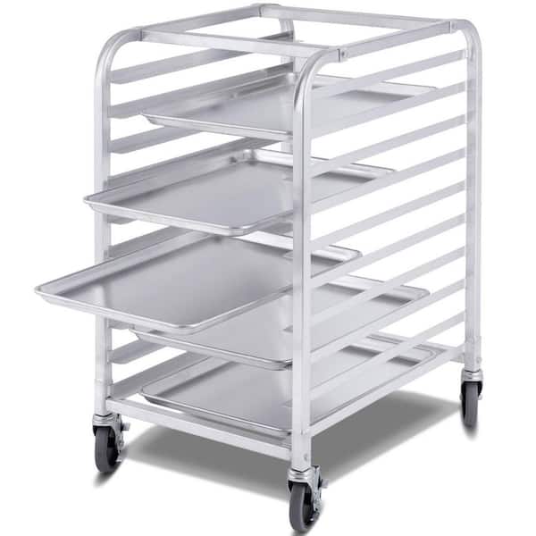 Aluminum Silver 10 -Tier Kitchen Bun Pan Sheet Rack with 4-Casters