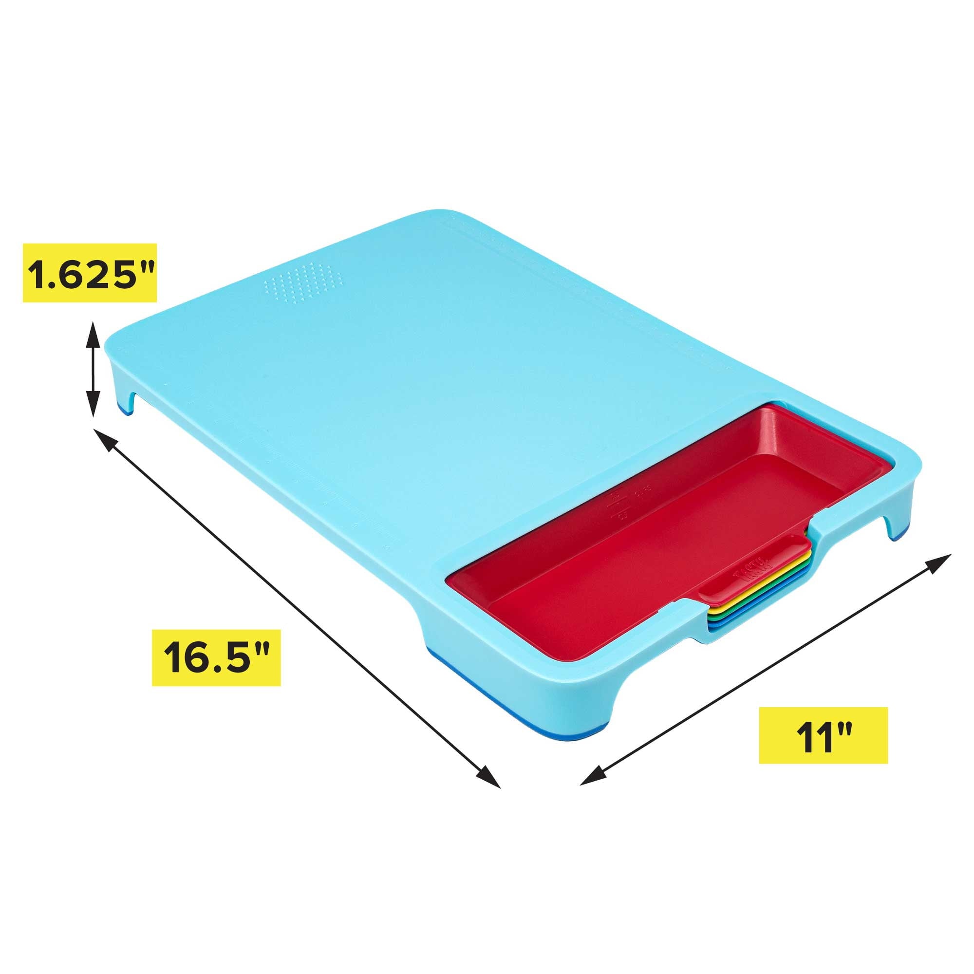 Poly Cutting Board Prep Station Set with Removable Trays, Tasty Blue, 5 Piece