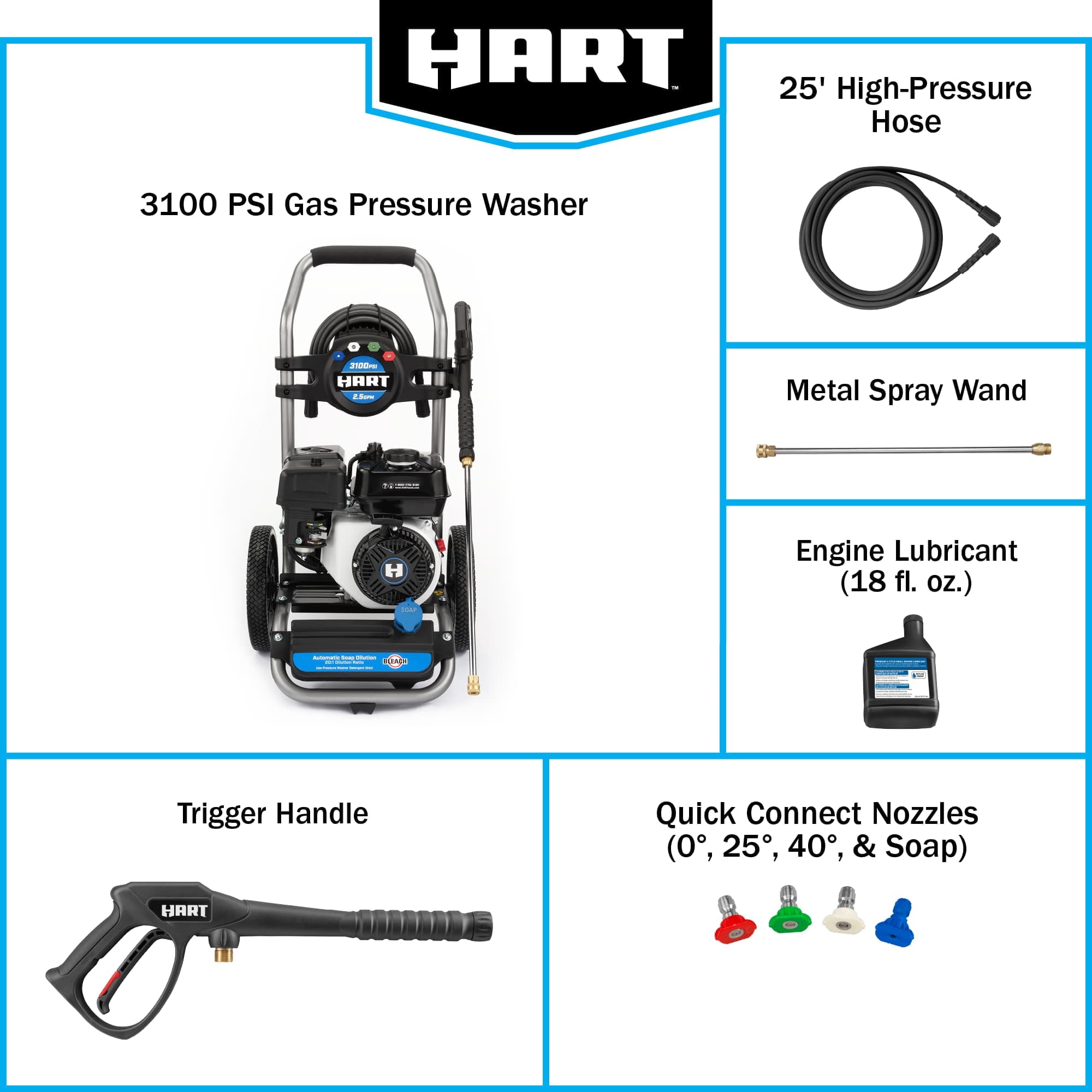 HART 3100 PSI 2.5 GPM 212cc 4-Cycle OHV Gas Powered Cold Water Pressure Washer