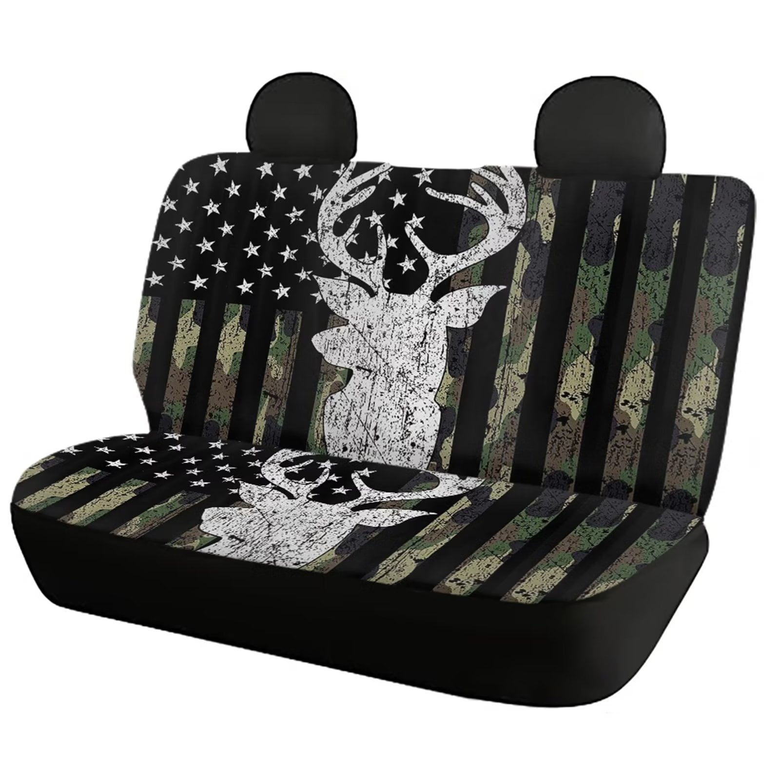 FKELYI Set of 5 American Flag Camo Deer Car Seat Cushion Covers for Women Men,Fit Almost Car Auto Sedan Truck SUV,Comforteable Fabric Split Bench Saddle Blanket Auto Interior Protectors