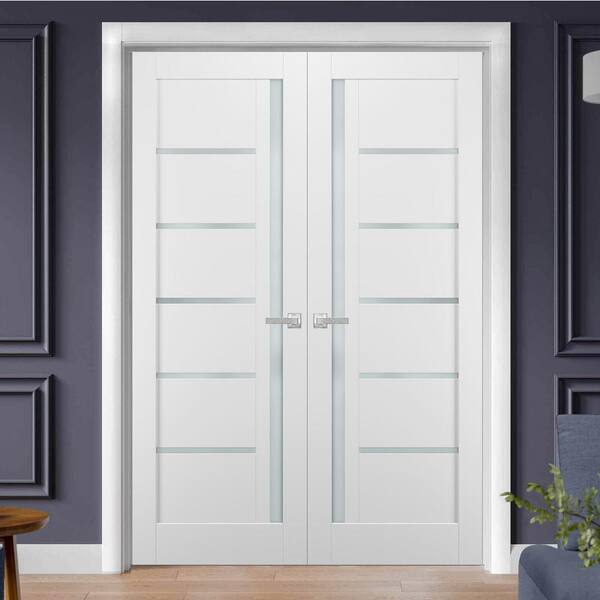 72 in. x 96 in. Single Panel White Finished Pine Wood Interior Door Slab with Hardware