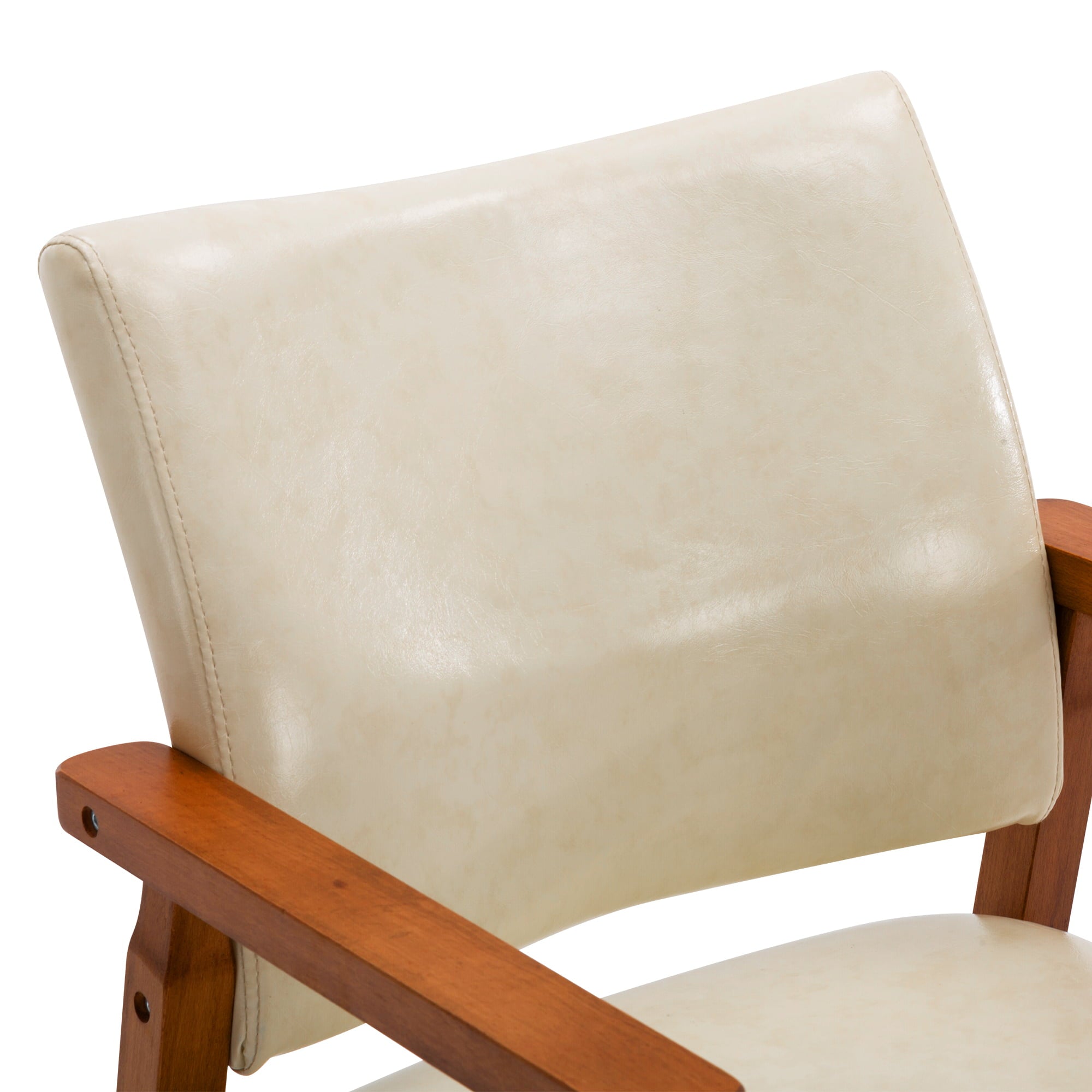 Tan Mid-Century PU Leather Upholstered Arm Chair, Dining chair, Set of 2