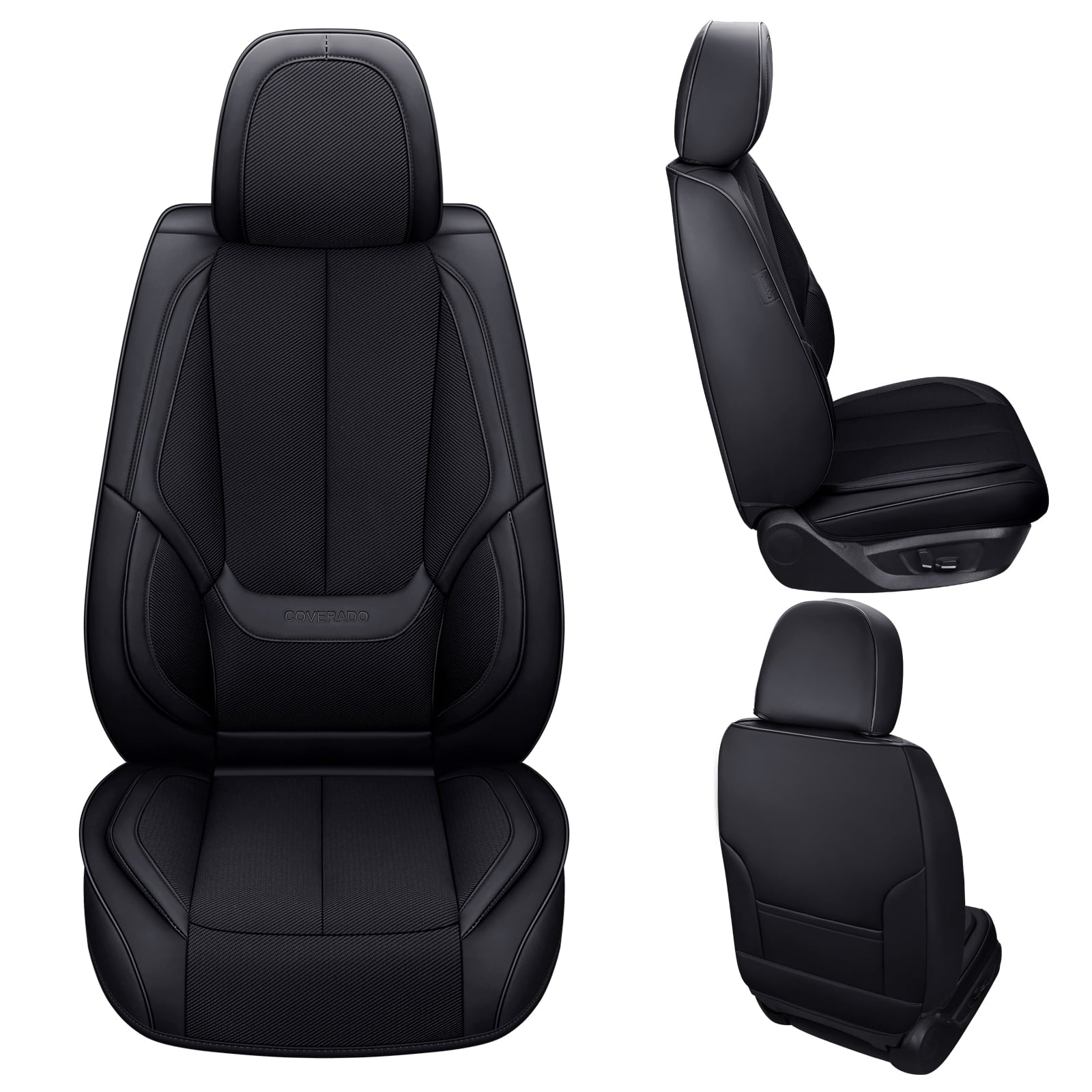 Coverado Front Seat Covers 6 Pieces,Breathable Fabric&Leather Car Seat Protectors,Universal Auto Accessories Compatible with Most Sedans SUV Pick-up Truck,Black Fits select: 2009-2023 FORD F150
